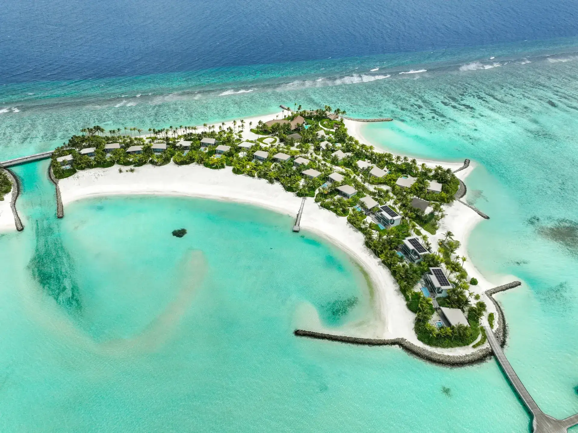 Aerial view of SO/ Maldives, its island and lagoon